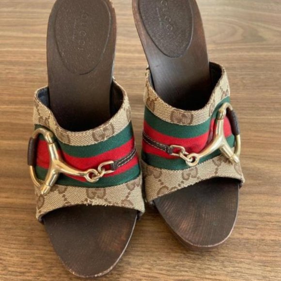 Gucci GG Monogram Canvas Horsebit Wood Platform Mules EU 36 - Picture 2 of 6